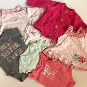 LOT 7pc 0-3 Months Baby Girl's Outfit Bundle